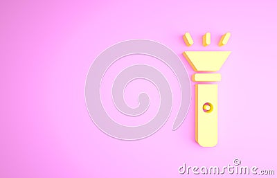 Yellow Flashlight icon isolated on pink background. Minimalism concept. 3d illustration 3D render Cartoon Illustration