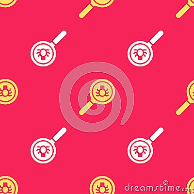 Yellow Flea search icon isolated seamless pattern on red background. Vector Vector Illustration