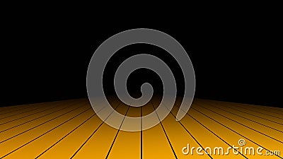 Yellow floor receding into the distance in a dark room. Orange stripes. 3d rendering Stock Photo