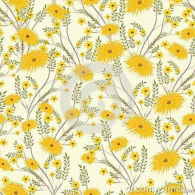 Yellow floral pattern decorated seamless pattern. Stock Photo