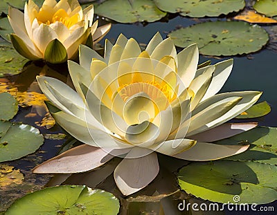 Yellow flower of a nenufar floating in a pond Stock Photo