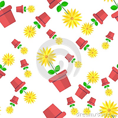 Yellow flower seamless pattern. Abstract flowers on a white background Vector Illustration