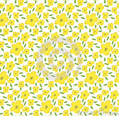 Yellow flower seamless pattern, cute tiny blossom for fabric, fashion textile, feminine print, fresh summer or spring Vector Illustration