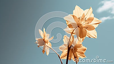 Vintage Sepia-toned Flowers Against Blue Sky Stock Photo