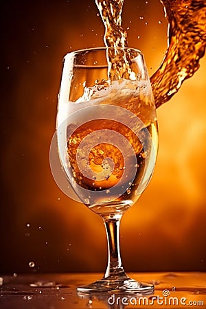 yellow foam cold alcohol glass background bubble splash beer gradient drink. Generative AI. Stock Photo