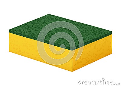 Yellow foam rubber sponge to wash dishes with a hard green cleaning coating Vector Illustration