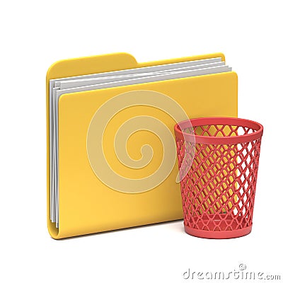 Yellow folder icon Empty recycle bin 3D Cartoon Illustration