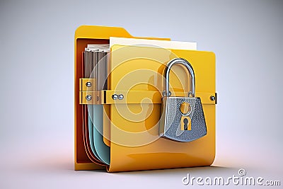 Yellow folder lock Data privacy security concept Infor vintage background photo camera film wooden wood image table nostalgia Stock Photo