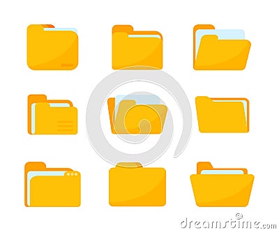 Yellow folders for organizing documents. sorting large amounts of data Vector Illustration