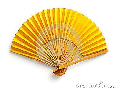 Yellow folding fan isolated on white background. AI Generative Stock Photo