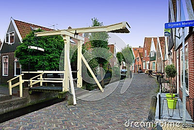 Yellow footbridge,Volendam,Holland Editorial Stock Photo