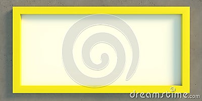Yellow frame blank board on concrete grey wall background, texture. 3d illustration Cartoon Illustration