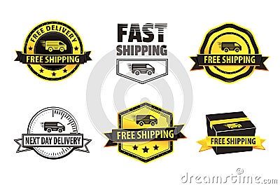 Yellow Free Shipping Badges Stock Photo