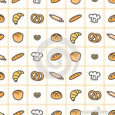 Yellow french toast bread bakery seamless pattern Gift Wrap wallpaper background kawaii doodle flat cartoon vector Vector Illustration