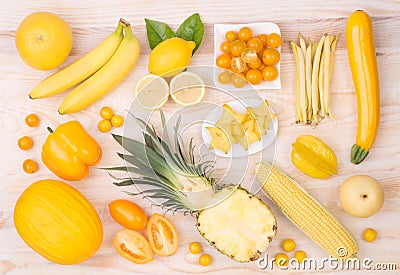 Yellow fruit and vegetables Stock Photo