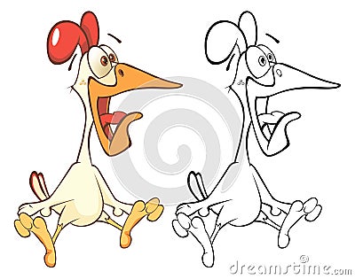 Cute Cartoon Character Cock. Coloring Book Outline Vector Illustration