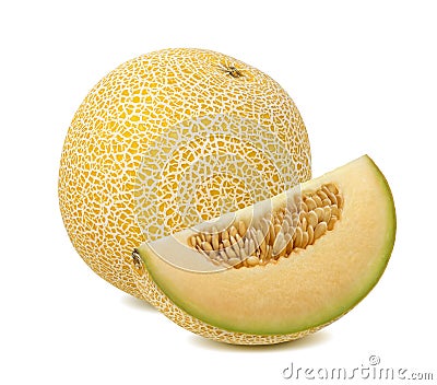 Yellow galia melon piece isolated on white background Stock Photo