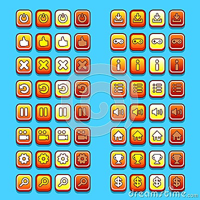 Yellow game icons buttons icons, interface, ui Vector Illustration