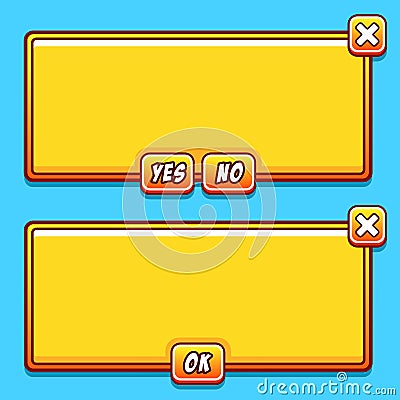 Yellow game interface panels ui buttons Vector Illustration