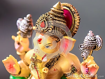 Yellow Ganesh (Ganapati- Elephant God) in Hindusim mythology clo Stock Photo