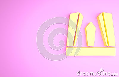 Yellow Gate of Europe icon isolated on pink background. The Puerta de Europa towers. Madrid city, Spain. Minimalism Cartoon Illustration