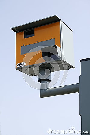 YELLOW GATSO ROAD TRAFFIC SPEED CAMERA Editorial Stock Photo