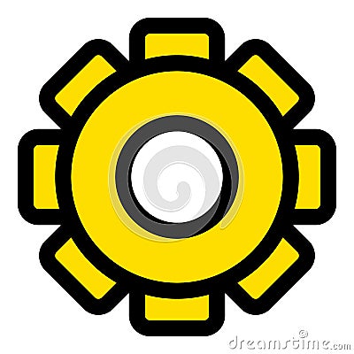 Yellow gear icon, outline style Vector Illustration