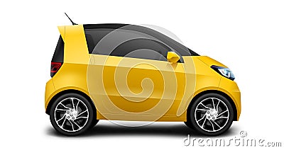 Yellow Generic Compact Small Car On White Background Stock Photo