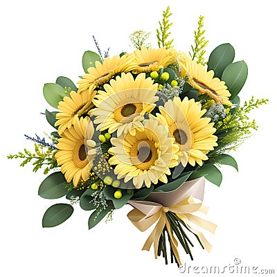 Yellow Gerbera bouquet. Generative AI. Stock Photo
