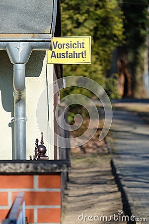 Yellow German traffic sign leaving the exit free Stock Photo