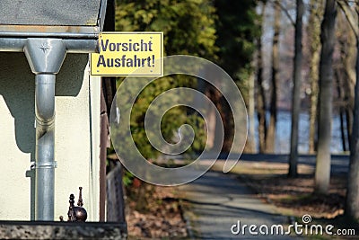 Yellow German traffic sign leaving the exit free Stock Photo