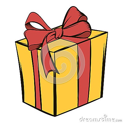 Yellow gift box with a red ribbon icon cartoon Vector Illustration