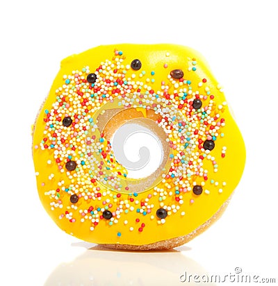 A yellow glazed donut Stock Photo