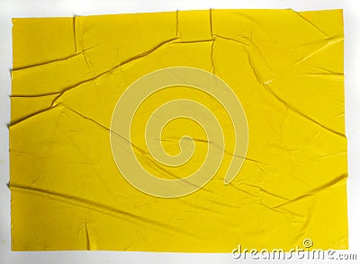 Yellow Glued Paper Texture with Creases Surface Grunge Effect Stock Photo