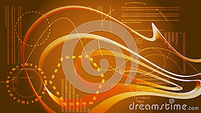 Yellow gold abstract modern energy technology digital HUD display elements from a future circular texture of a cosmic interface w Stock Photo