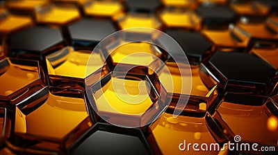 yellow gold and black hexagonal background 3d rendering illustration Cartoon Illustration