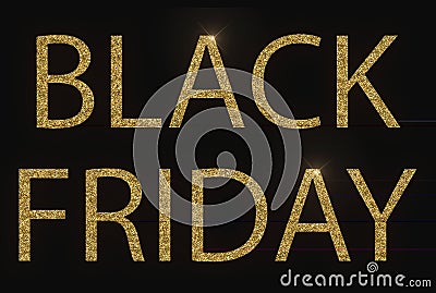 Yellow gold metallic black friday word text with light reflex on Stock Photo