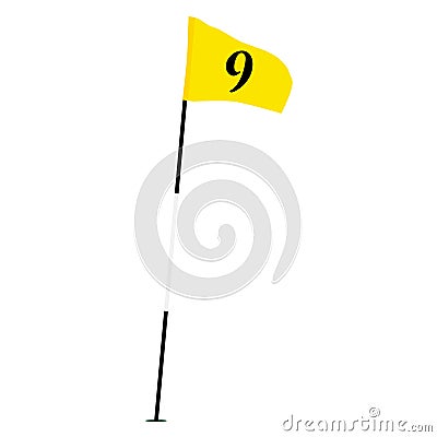 Yellow golf flag with number nine Vector Illustration