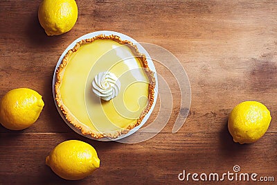 Yellow gourmet Lemon tart cake in shortbread dough on table Stock Photo