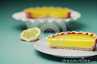 Yellow gourmet Lemon tart cake in shortbread dough on table Stock Photo