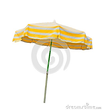 Yellow and gray beach umbrella isolated on white Stock Photo