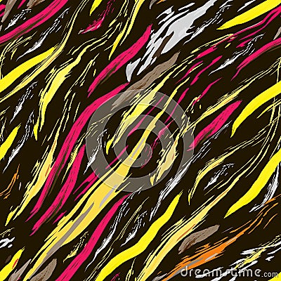 Yellow, gray and crimson brushstroke on black background. Vector Illustration