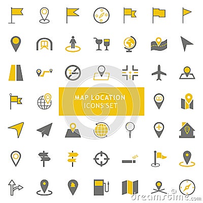 Yellow and gray map location icon set Vector Illustration