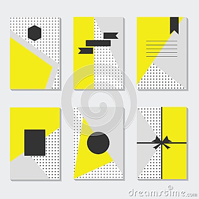 Yellow, gray, and white dotted backgrounds cards templates set Vector Illustration