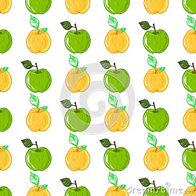 Yellow green apples pattern. Idea for damask, paper, covers, templates, celebrations, summer holidays, natural fruit themes. Vector Illustration