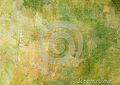 Yellow Green Brown Dark Canvas Abstract Painting Grunge Dark Rusty Distorted Decay Old Texture for Autumn Background Wallpaper Stock Photo