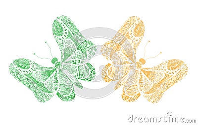 Yellow and green butterflies on a white background. Summer abstract illustration. Abstract butterfly Vector Illustration