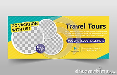 Travel tours corporate banner template, horizontal advertising business banner layout template flat design set Vector Illustration