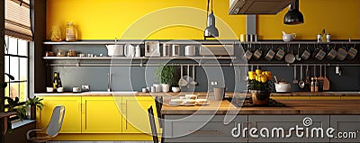 Yellow and grey kitchen modern design inetrior Stock Photo