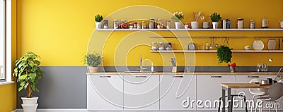 Yellow and grey kitchen modern design inetrior Stock Photo